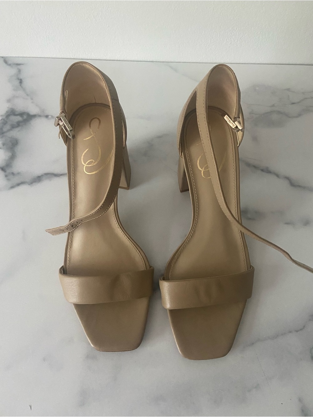 Sam Edelman Nude Taupe Strappy Block Heel Sandals